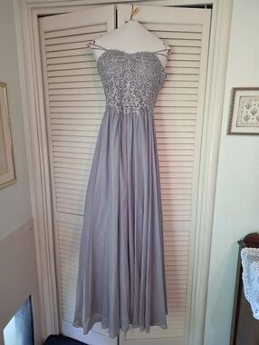 Blondie Nites Strapless Beaded Lace Prom Gown